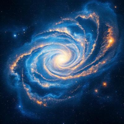 Blue and gold swirling galaxy art